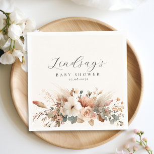 Servilleta De Papel Boho Floral Pampas Grass Rose Beige Baby Shower 