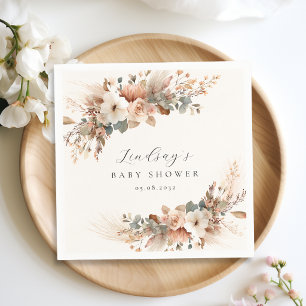 Servilleta De Papel Boho Floral Pampas Grass Rose Beige Baby Shower 
