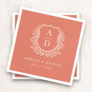 Servilleta De Papel Boho Floral Terracotta Escudo Boda Monograma