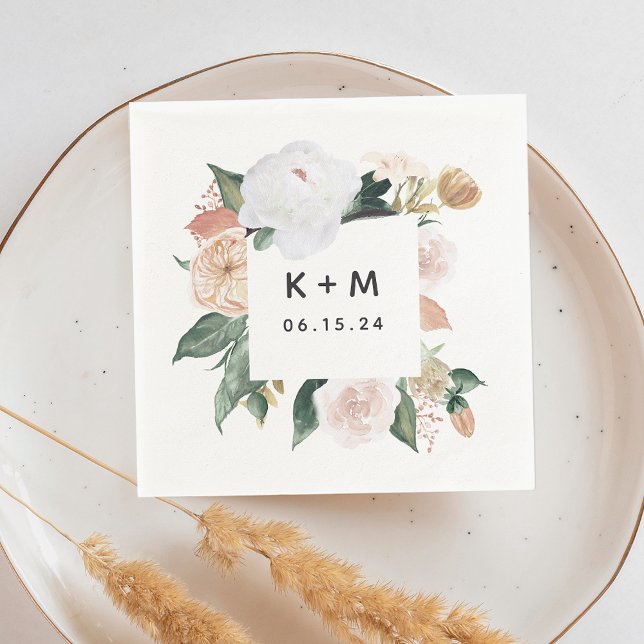 Servilleta De Papel Boho florece Boda floral moderno Monograma (Subido por el creador)