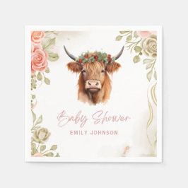 Servilleta De Papel Boho Flores Highland Cow