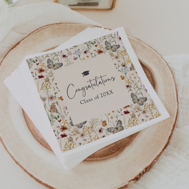 Servilleta De Papel Boho Flores Silvestres Graduación (Boho Wildflowers Graduation Napkins with Butterflies by Painted Paperie
)