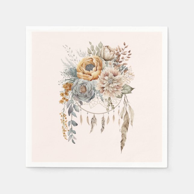 Servilleta De Papel Boho Flower Bouquet y Dreamcatcher (Anverso)