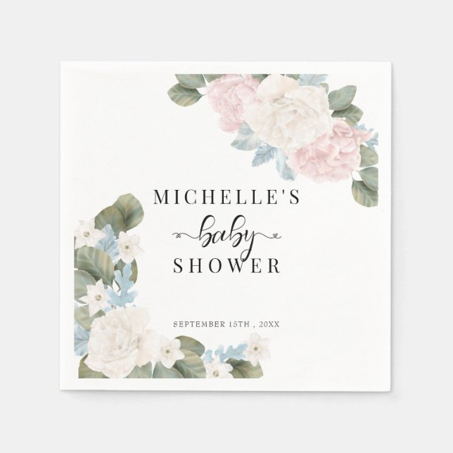 Servilleta De Papel Boho Flowers Winter Baby Shower (Anverso)