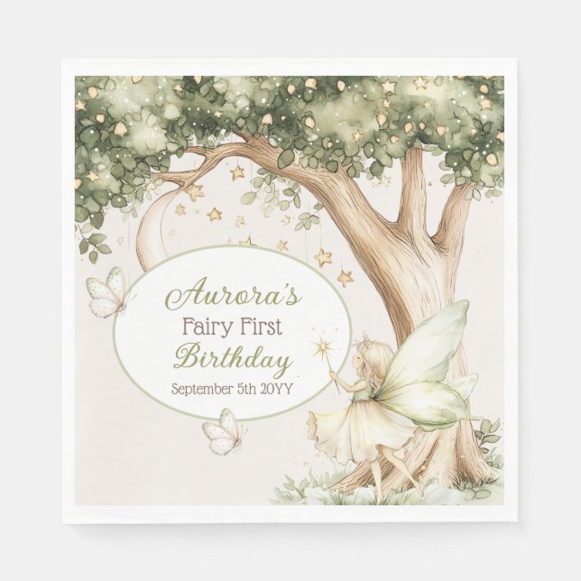 Servilleta De Papel Boho forest Fairy First birthday photo (Anverso)
