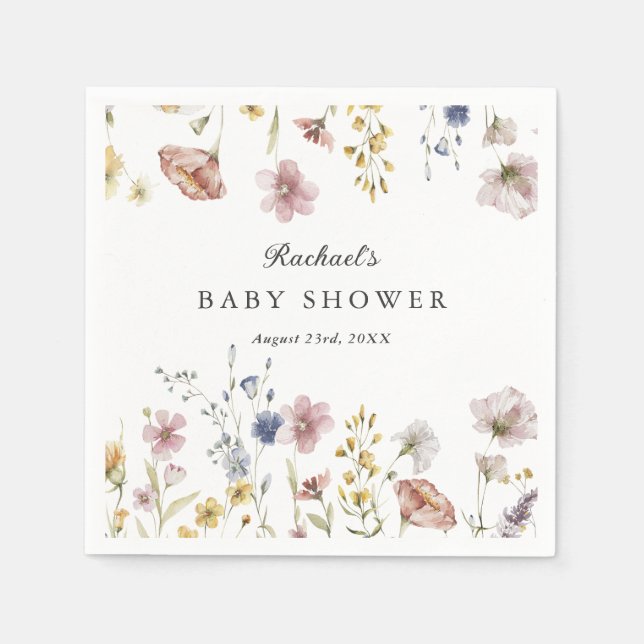Servilleta De Papel Boho Fresh Wildflowers Baby Shower (Anverso)