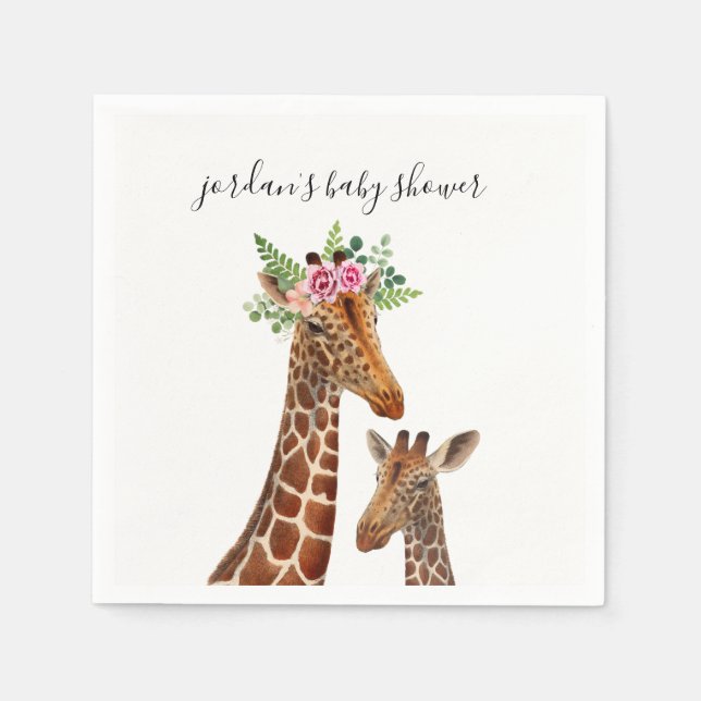 Servilleta De Papel Boho Giraffe Mama + Baby Shower Napkins (Anverso)