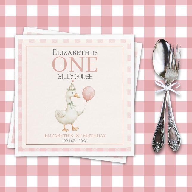 Servilleta De Papel Boho Goose Birthday – Pink Balloon & Tartan (Subido por el creador)