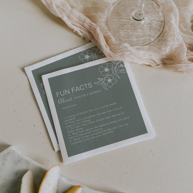 Servilleta De Papel Boho Green Floral Trivia Fun Facts Boda (Subido por el creador)