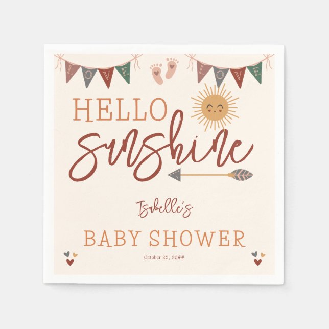 Servilleta De Papel Boho Hello Sunshine Baby Shower (Anverso)