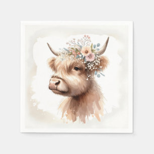 Servilleta De Papel Boho Highland Cow Con Flores Bridales