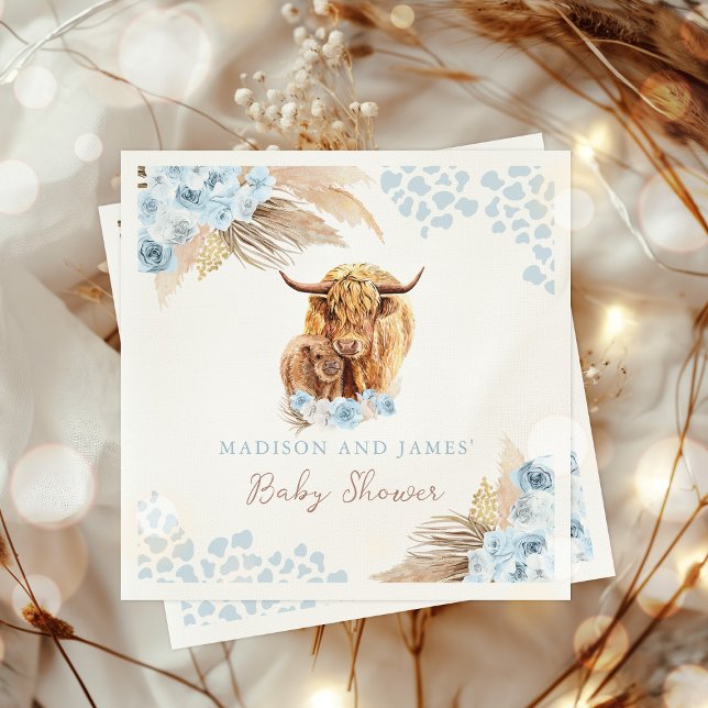 Servilleta De Papel Boho Holy Cow Blue Pampas Grass Boy Baby Shower (Subido por el creador)