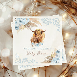 Servilleta De Papel Boho Holy Cow Blue Pampas Grass Boy Baby Shower