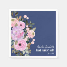 Boho Lavender Blue Floral Watercolor Bat Mitzvah