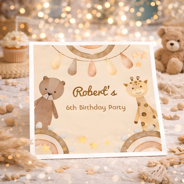 Servilleta De Papel Boho lindo Oso y niños de la jirafa Cumpleaños (Subido por el creador)
