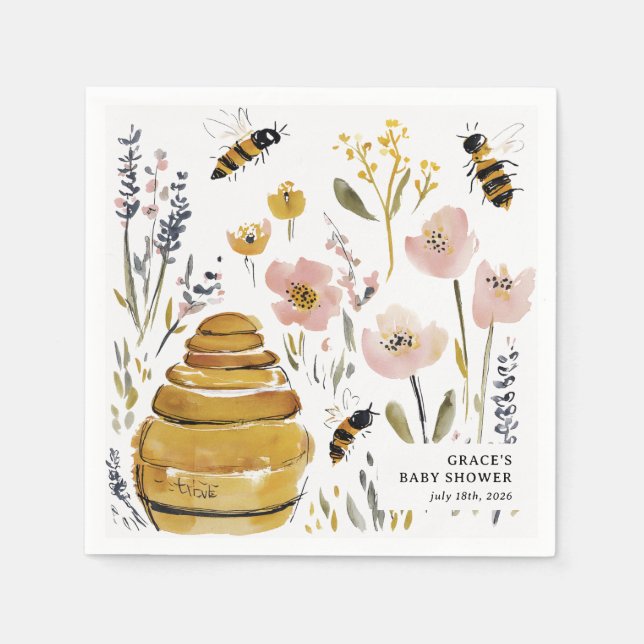 Servilleta De Papel Boho Little Honey Bee Baby Shower (Anverso)