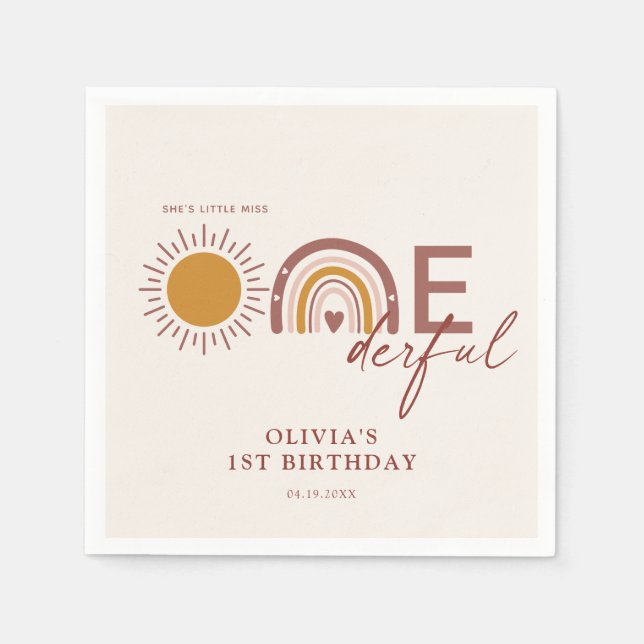 Servilleta De Papel Boho Little Miss Onederful cumpleaños primero (Anverso)