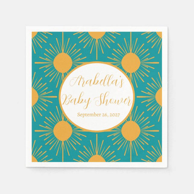 Servilleta De Papel Boho Little Ray de Sun Turquoise Baby Shower (Anverso)