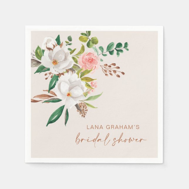 Servilleta De Papel Boho Magnolia Napkin Bridal Shower Fiesta L201 (Anverso)