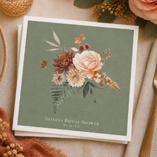 Servilleta De Papel Boho Melocotón y óxido floral Verde Salvia Desayun