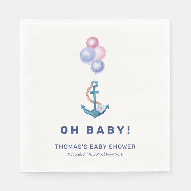 Servilleta De Papel Boho Minimal Nautical Anchor Balloon Baby Shower (Anverso)