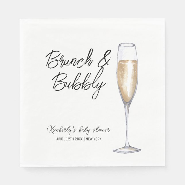 Servilleta De Papel Boho Mínimo Champán Brunch Bubbly Baby Shower (Anverso)