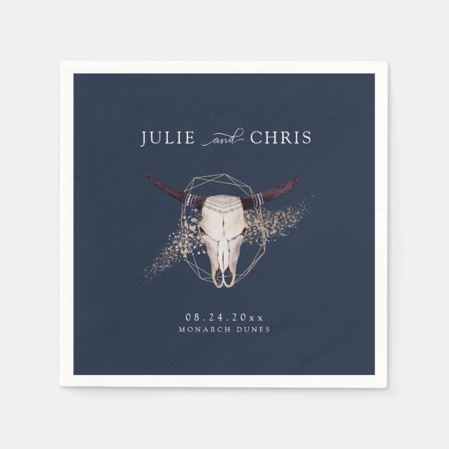 Servilleta De Papel Boho Moda Steer Skull Boda (Anverso)