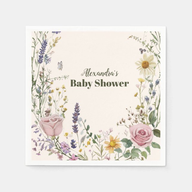 Servilleta De Papel Boho Moda Wildflower Baby Shower (Anverso)