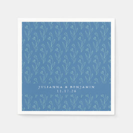 Servilleta De Papel Boho Moderno Floral Line Art Blue Custom Wedding