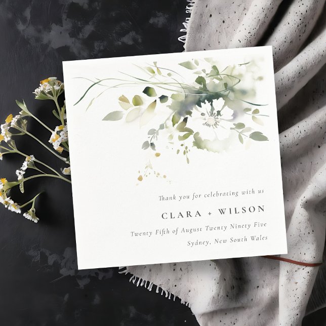 Servilleta De Papel Boho moderno Resumen Boda floral blanca verde (Subido por el creador)