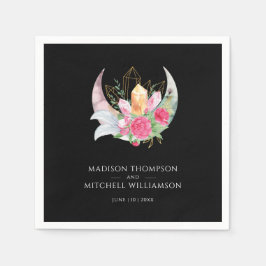 Servilleta De Papel Boho Moon Crystals Feathers Pink Flowers Boda