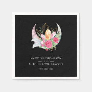 Servilleta De Papel Boho Moon Crystals Feathers Pink Flowers Boda