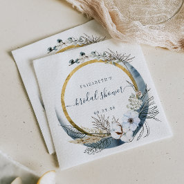 Servilleta De Papel Boho Moon Floral Wreath Indigo Gold