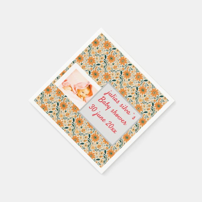 Servilleta De Papel boho naranja flores bebé ducha pañal Napkin (Borde)