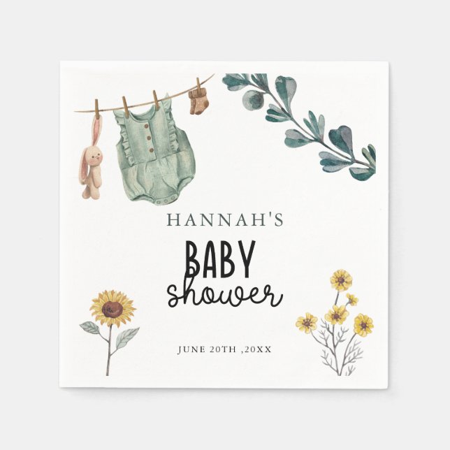 Servilleta De Papel Boho Neutral de Género | Baby Shower acuarela (Anverso)