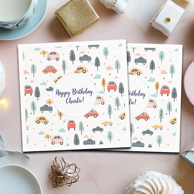 Servilleta De Papel Boho Niños Coches, Árboles y Nubes Patrón Cumpleañ (Subido por el creador)