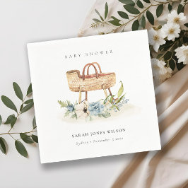 Servilleta De Papel Boho Nursery Blue Floral Bassinet Baby Shower
