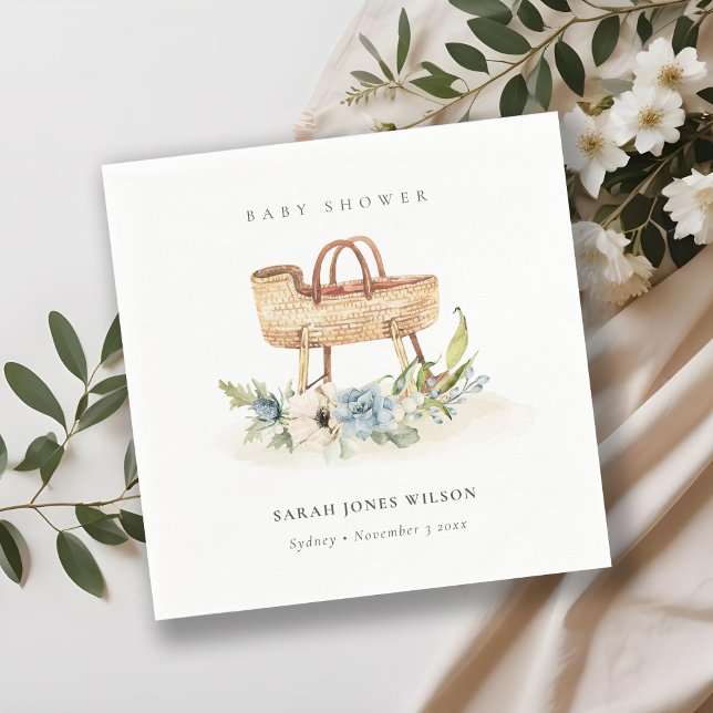 Servilleta De Papel Boho Nursery Blue Floral Bassinet Baby Shower (Subido por el creador)