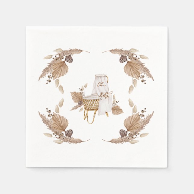 Servilleta De Papel Boho Oh Baby Bassinet Blanco Baby Shower Napkins (Anverso)