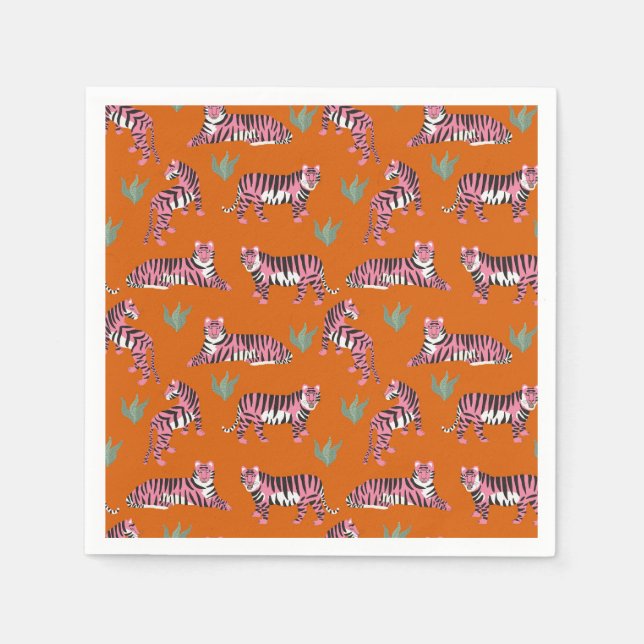 Servilleta De Papel Boho Orange Pink Jungle Tigers (Anverso)
