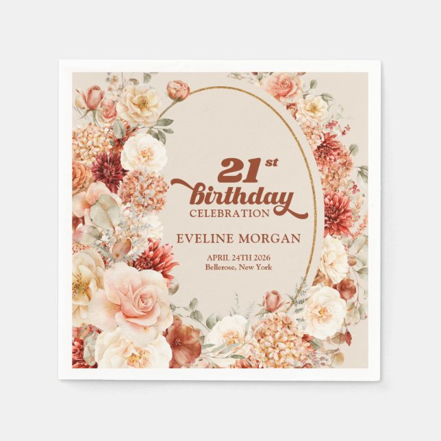 Servilleta De Papel Boho otoño spices naranja que cumpleaños 21 (Anverso)