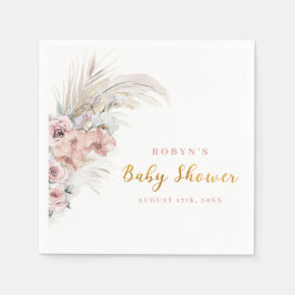 Servilleta De Papel Boho Pampas Baby Shower Napkins Chica rosa