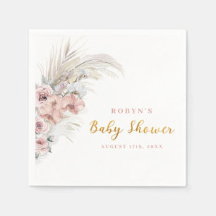 Servilleta De Papel Boho Pampas Baby Shower Napkins Chica rosa