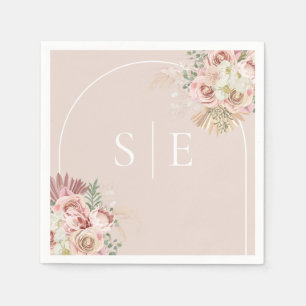 Servilleta De Papel Boho Pampas Grass Arch Monogram Napkins