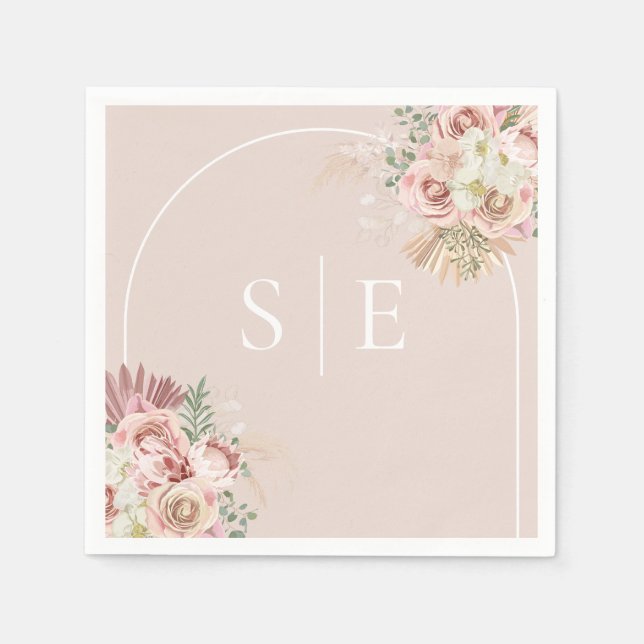 Servilleta De Papel Boho Pampas Grass Arch Monogram Napkins (Anverso)