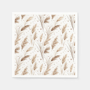 Servilleta De Papel Boho Pampas Grass Beige Marrón Patrón de Estrellas