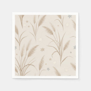 Servilleta De Papel Boho Pampas Grass Beige Marrón Patrón de Estrellas