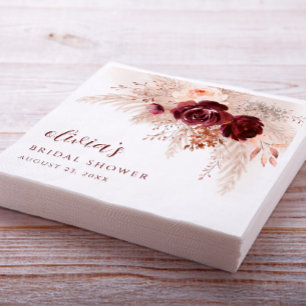Servilleta De Papel Boho Pampas Grass Rosas Boda Bridal Shower