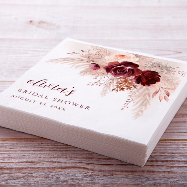 Servilleta De Papel Boho Pampas Grass Rosas Boda Bridal Shower (Subido por el creador)