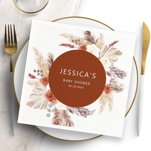 Servilleta De Papel Boho Pampas Grass Terracotta Arch Baby Shower (Subido por el creador)